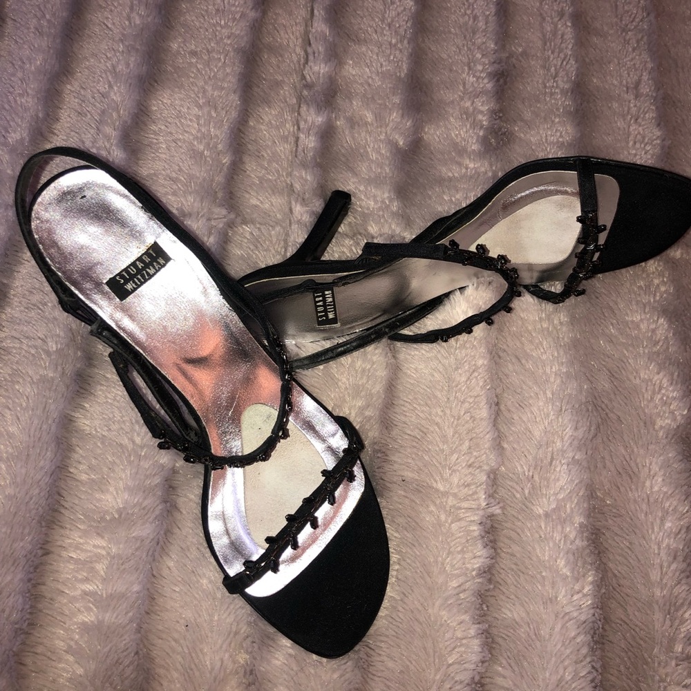 90s/Y2K Stuart Weitzman black jeweled strappy slingback sandals